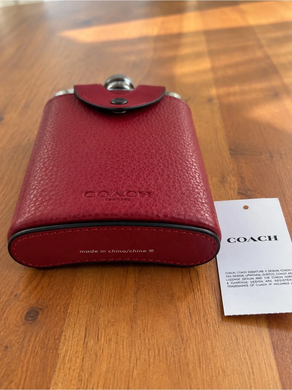 ❤️ RARE DISCONTINUED COACH Pebbled Leather Mini Flask Holder • Deep Red • NWT